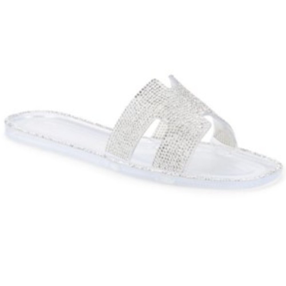 Steve Madden Clear Rhinestone Encrusted Jelly Sandals/ Slides